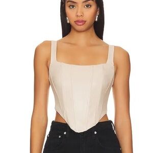 REMI x REVOLVE Ali Faux Leather Corset Top in Cream. Large